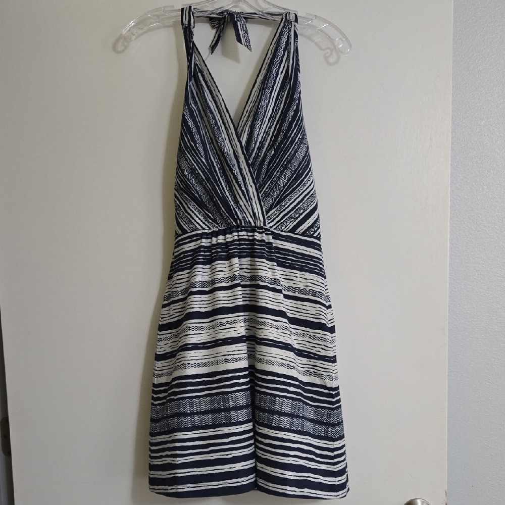 Athleta Navy and White Striped Backless Dress